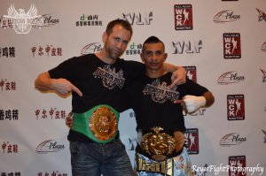 Photo of WBC Pro Champion Kru Dave Nielsen after WBC belt Ceremony with his fighter Champion Francisco Garcia