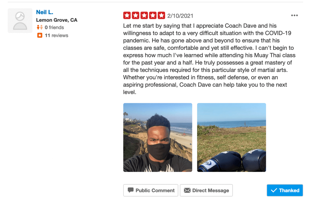 Yelp review from American Boxing member Neil L.