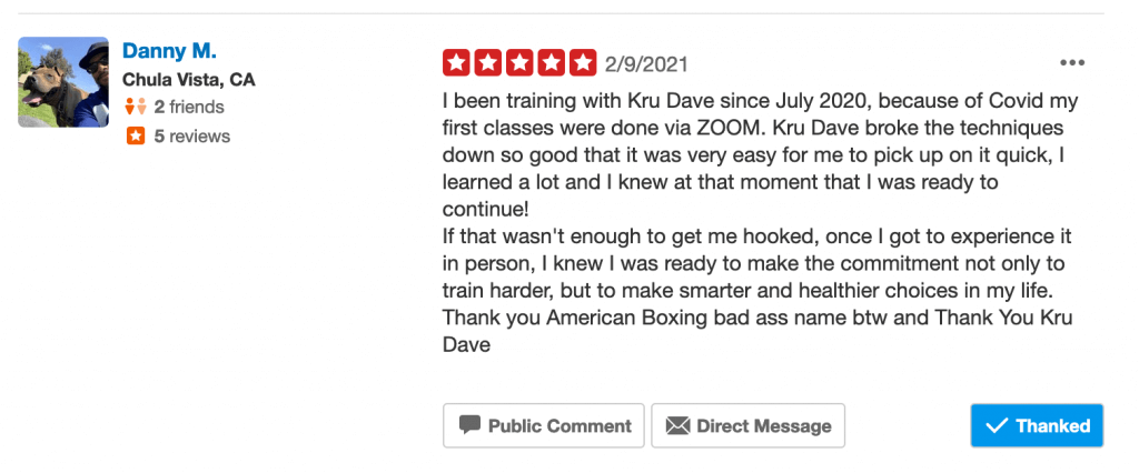 Yelp review from American Boxing member Danny M.