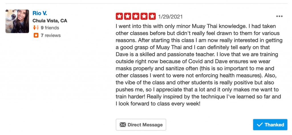 Yelp review from American Boxing member Rio V.
